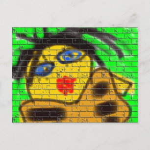 Black Hair Bee Woman Graffiti Wall Groen Briefkaart