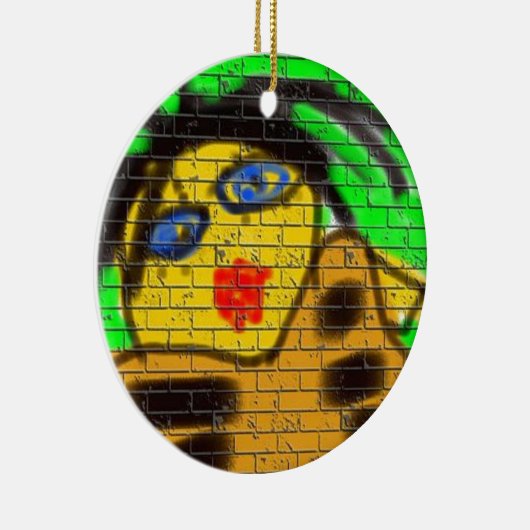 Black Hair Bee Woman Graffiti Wall Groen schildere Keramisch Ornament (Rechts)