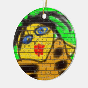 Black Hair Bee Woman Graffiti Wall Groen schildere Keramisch Ornament