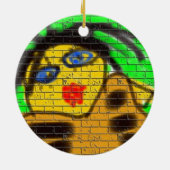 Black Hair Bee Woman Graffiti Wall Groen schildere Keramisch Ornament (Achterkant)