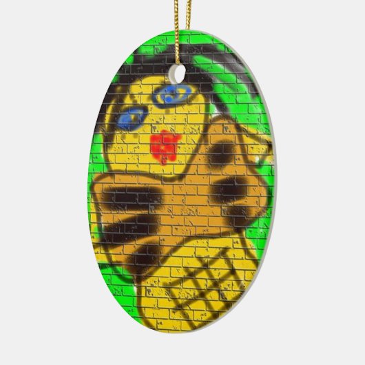 Black Hair Bee Woman Graffiti Wall Groen schildere Keramisch Ornament (Links)