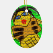 Black Hair Bee Woman Graffiti Wall Groen schildere Keramisch Ornament (Achterkant)