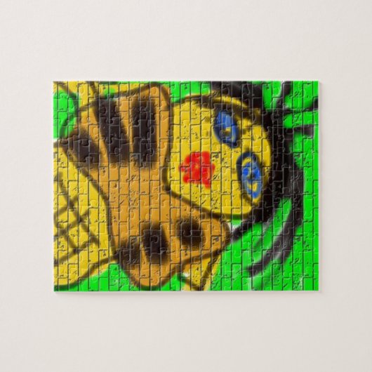 Black Hair Bee Woman Graffiti Wall Groen schildere Legpuzzel (Horizontaal)