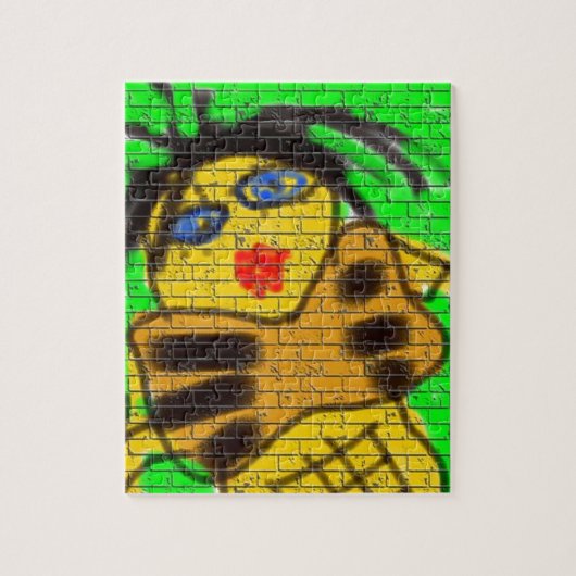 Black Hair Bee Woman Graffiti Wall Groen schildere Legpuzzel (Verticaal)