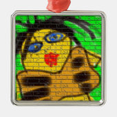 Black Hair Bee Woman Graffiti Wall Groen schildere Metalen Ornament (Voorkant)