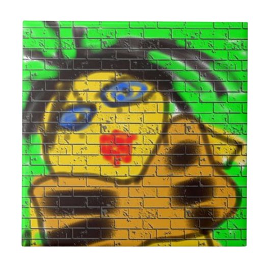 Black Hair Bee Woman Graffiti Wall Groen schildere Tegeltje (Voorkant)