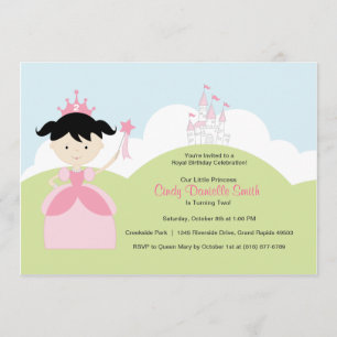 Black Hair Birthday Princess in roze met Castle Kaart