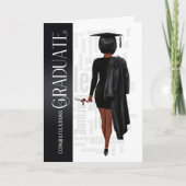 Black Hair Black Pet en Gown Vrouw Afstuderen Card Kaart (Voorkant)