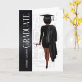 Black Hair Black Pet en Gown Vrouw Afstuderen Card Kaart (Gele Bloem)