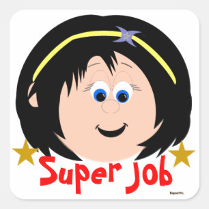 Black Hair Blue Eyed Girl Super Job Sticker