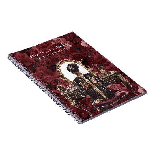Black Hair Boudoir Burgundy Floral Notitieboek (Rechterzijde)