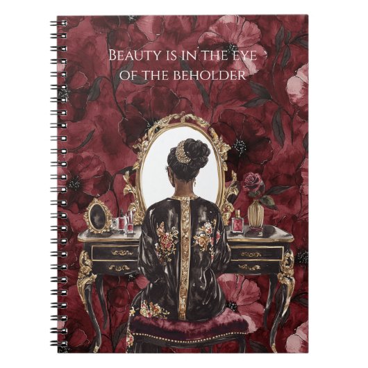 Black Hair Boudoir Burgundy Floral Notitieboek (Voorkant)