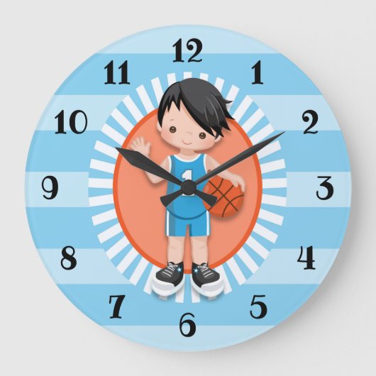 Black Hair Boy Basketball Player Grote Klok (Voorkant)