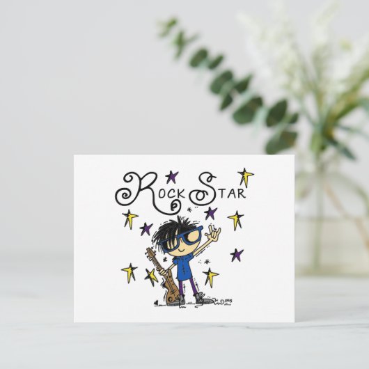 Black Hair Boy Rock Star Briefkaart (Staand voorkant)