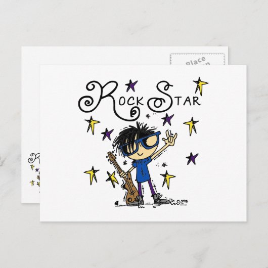 Black Hair Boy Rock Star Briefkaart (Voorkant / Achterkant)