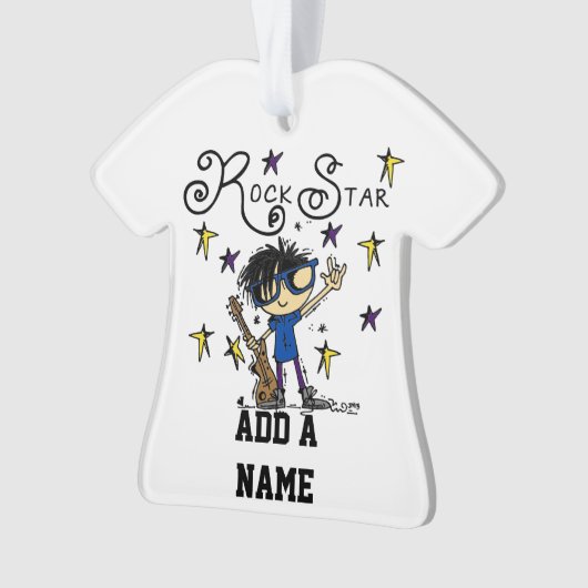 Black Hair Boy Rock Star Ornament (voorkant)