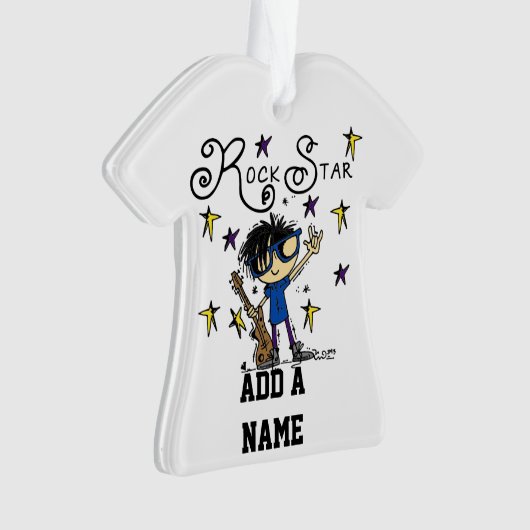 Black Hair Boy Rock Star Ornament (voorkant)