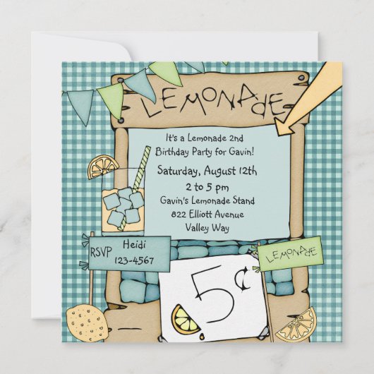 Black Hair Boy Summer Lemonade Birthday Invite Kaart (Achterkant)