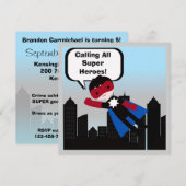 Black Hair Boy Super Hero Birthday Invitation Kaart (Voorkant / Achterkant)