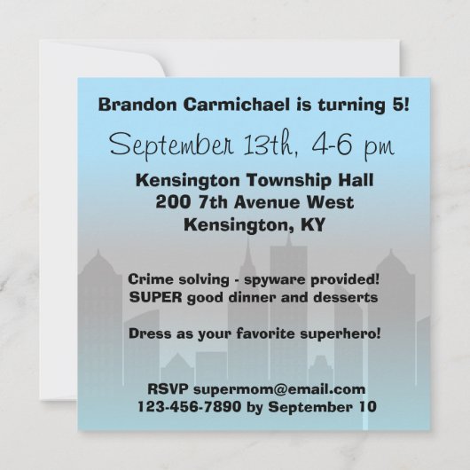 Black Hair Boy Super Hero Birthday Invitation Kaart (Achterkant)