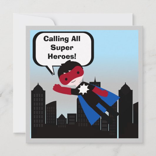 Black Hair Boy Super Hero Birthday Invitation Kaart (Voorkant)