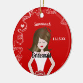 Black Hair Bridesmaid Gown Red Wedding Keramisch Ornament (Links)