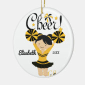 Black Hair Cheerleader Ornament Black & Gold Cheer (Links)