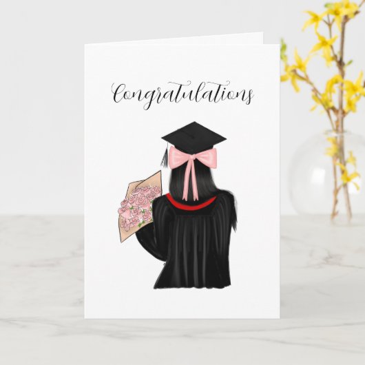 Black Hair Coquette Afstuderen Gefeliciteerd Kaart (Gele Bloem)