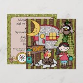 Black Hair Girl Camping Birthday-uitnodigingen Kaart (Voorkant / Achterkant)