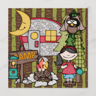 Black Hair Girl Camping Birthday-uitnodigingen Kaart