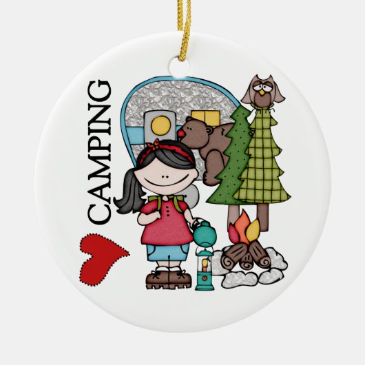Black Hair Girl I Love Camping Keramisch Ornament (Voorkant)
