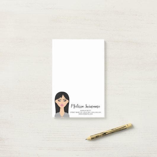 Black Hair Girl Illustratie Custom Makeup Artist Post-it® Notes (Op bureau)