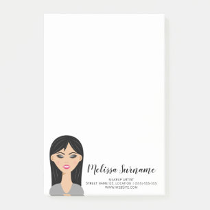 Black Hair Girl Illustratie Custom Makeup Artist Post-it® Notes