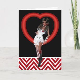 Black Hair Gothic Heart Girl Valentijnsdag Kaart