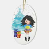 Black Hair Irish Dancer Winter Kerstmis Keramisch Ornament (Links)