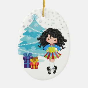 Black Hair Irish Dancer Winter Kerstmis Keramisch Ornament