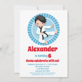 Black Hair Karate Judo Boys Birthday Uitnodiging (Voorkant)