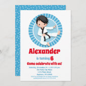 Black Hair Karate Judo Boys Birthday Uitnodiging (Voorkant / Achterkant)