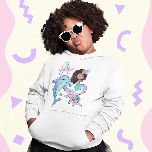 Black Hair Mermaid Custom Kinder Name Pink Girls