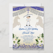 Black Hair Mexican Navy Blue Boy Baptism Birthday Kaart (Voorkant)
