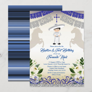 Black Hair Mexican Navy Blue Boy Baptism Birthday Kaart