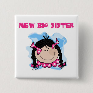 Black Hair New Big Sister Tshirts en Gifts Vierkante Button 5,1 Cm