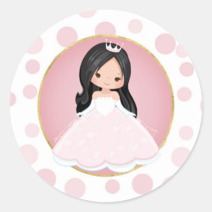 Black Hair Pink Princess Ronde Sticker