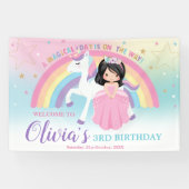 Black Hair Princess Roze Eenhoorn Verjaardag Welko Spandoek (Horizontaal)