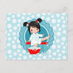 Black Hair Spa Girl Bubbles Turquoise Red White Briefkaart