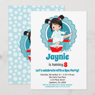Black Hair Spa Party Girls Birthday Invitation Kaart