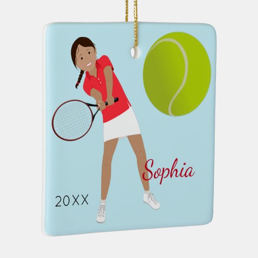 Black Hair Tennis Player Keepsake Keramisch Ornament (Rechts)