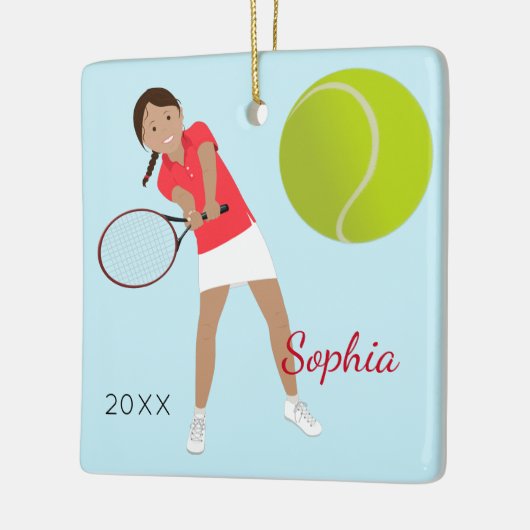 Black Hair Tennis Player Keepsake Keramisch Ornament (Links)