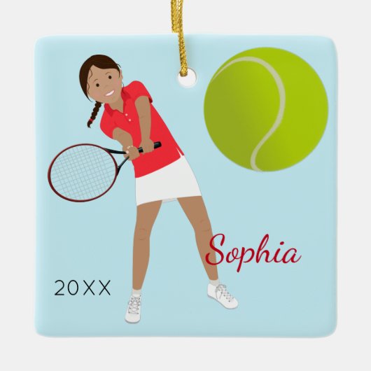 Black Hair Tennis Player Keepsake Keramisch Ornament (Voorkant)