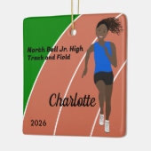 Black Hair Track en Field Girl Blauw Zwart Keramisch Ornament (Links)